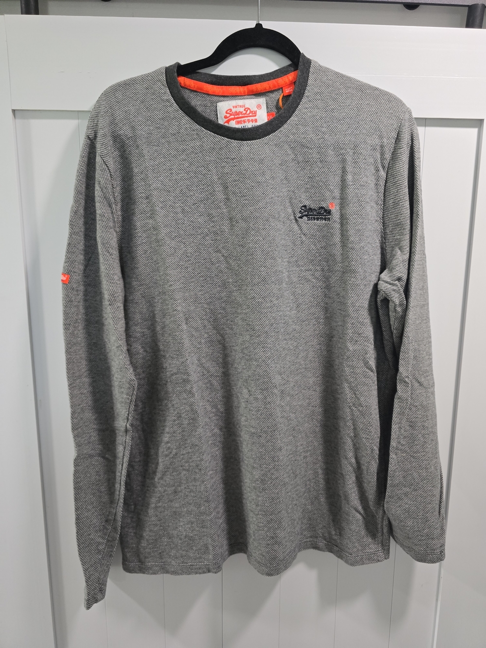 Superdry Men's Long Sleeve Grey Crew Neck Shirt with Orange Trim